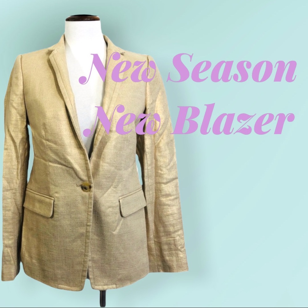 J. Crew Regent Metallic Gold Blazer Linen Blend